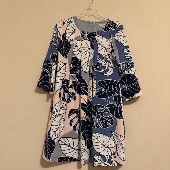 Women's Eva Mendes New York & Company Blue Pink Leaf Print Mini Dress XS - Picture 4 of 15